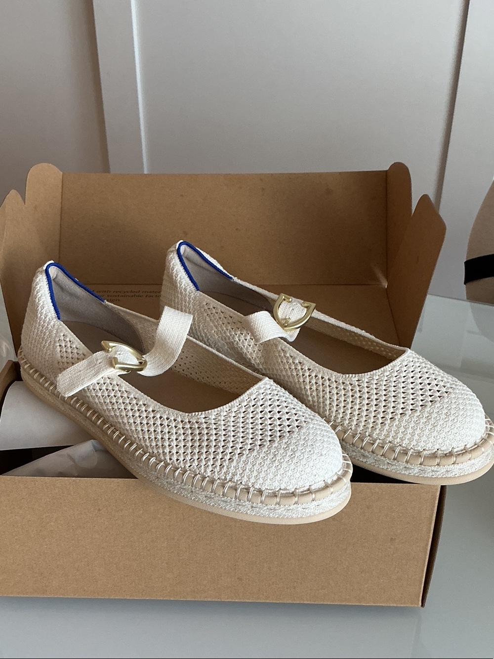 Rothy's Cream The Espadrille Woven Mary Jane with Gold Buckle - Picture 3 of 4